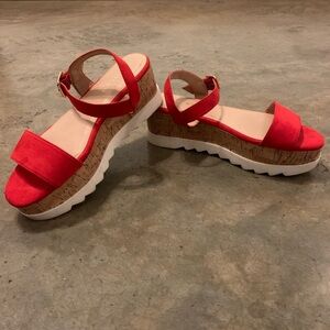 Steve Madden Chunky Platform Sandals Red Strap Cork Flatform Madden Girl Size 10